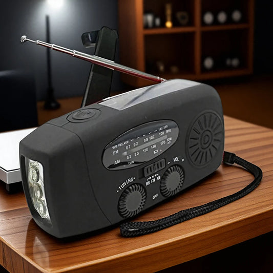 Portable Solar Crank Emergency Radio Global FM Receiver LED Flashlight 2000Mah High Quality SOS Alarm
