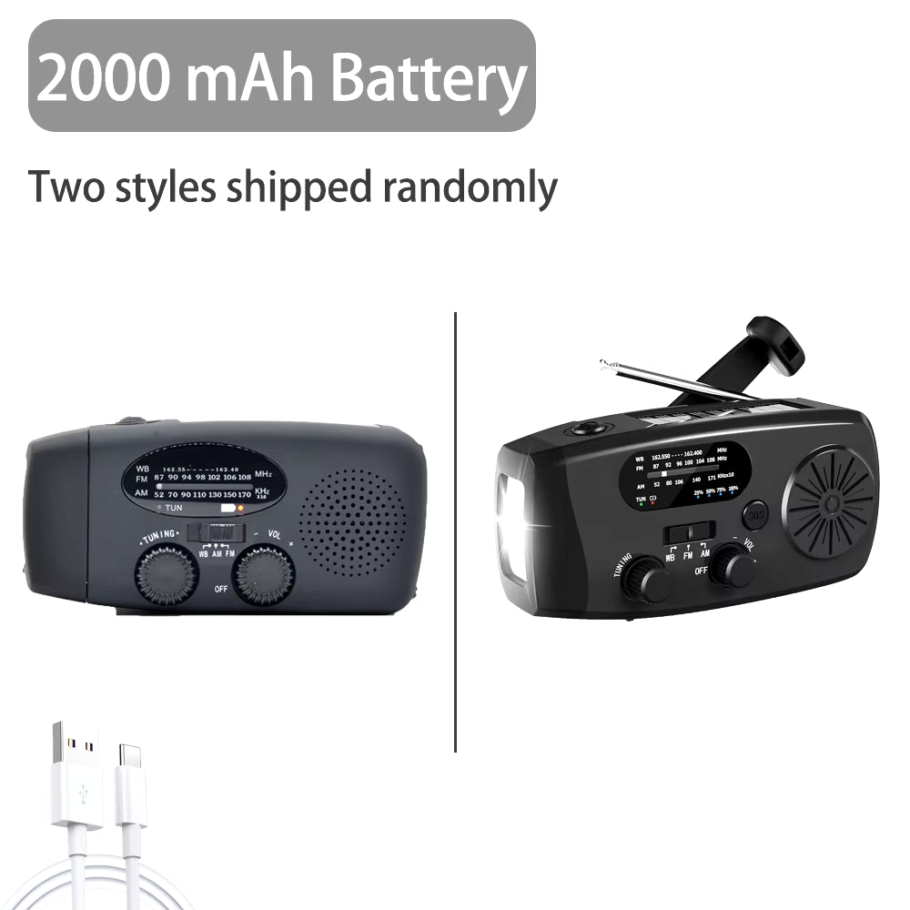 2000 Mah Emergency Radio with LED Lights Radio USB Solar Charging Light Outdoor Travel Portable Rechargeable FM/AM Radio
